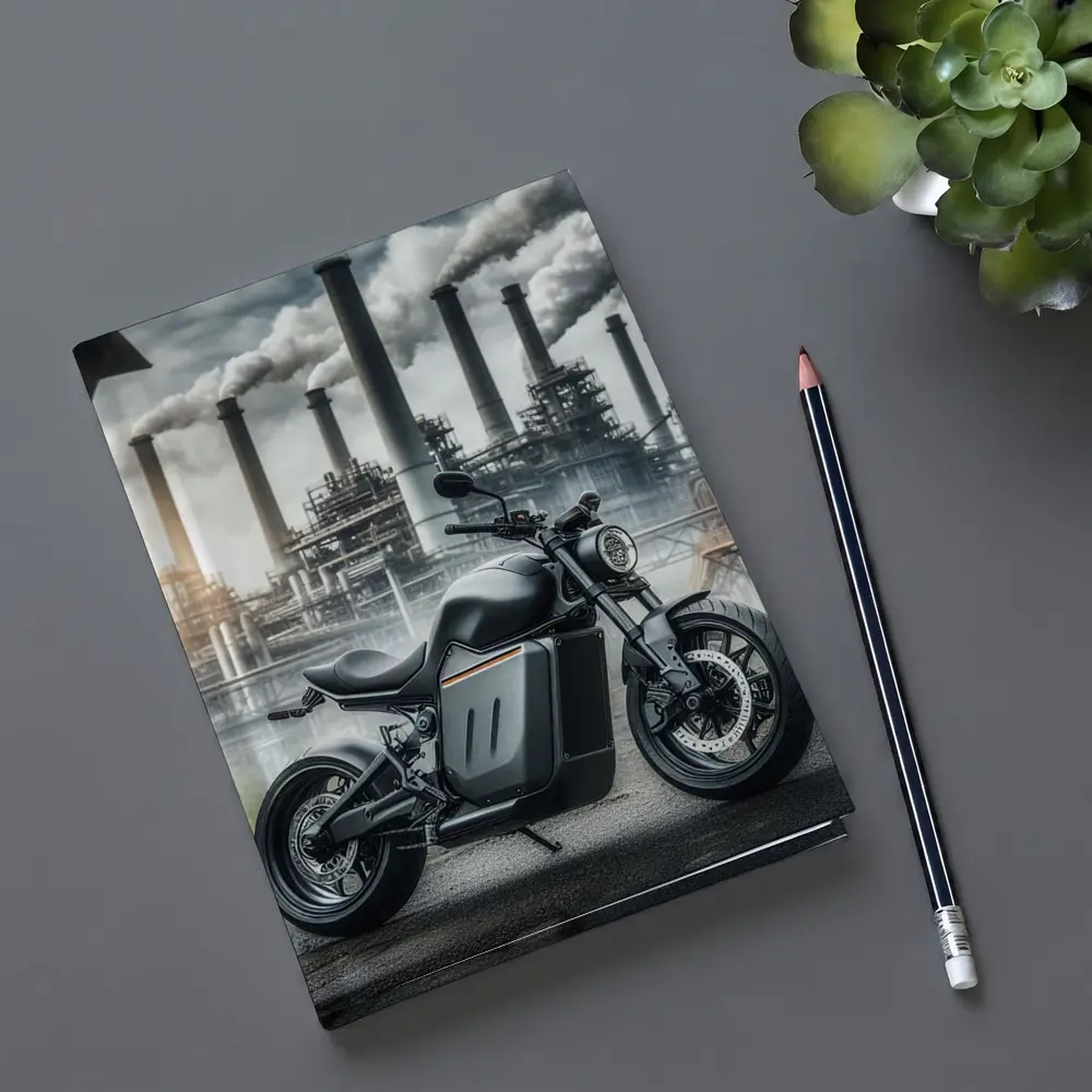 Black Electric Motorcycle Industrial Factory Background – Notebooks