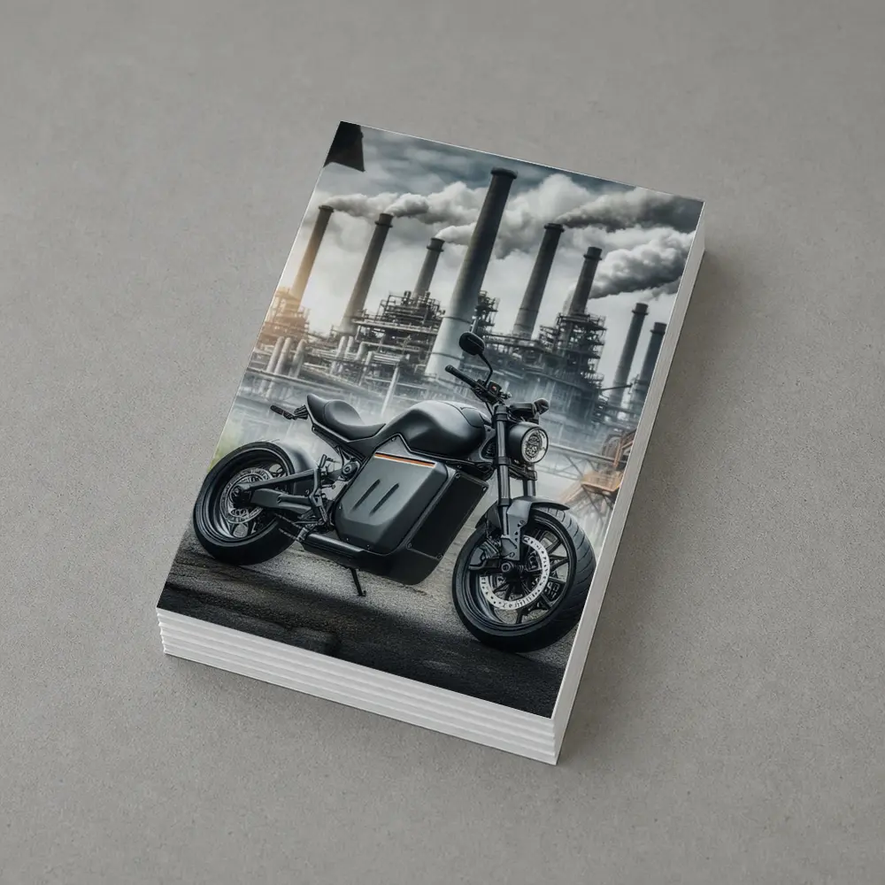 Black Electric Motorcycle Industrial Factory Background – Postcards