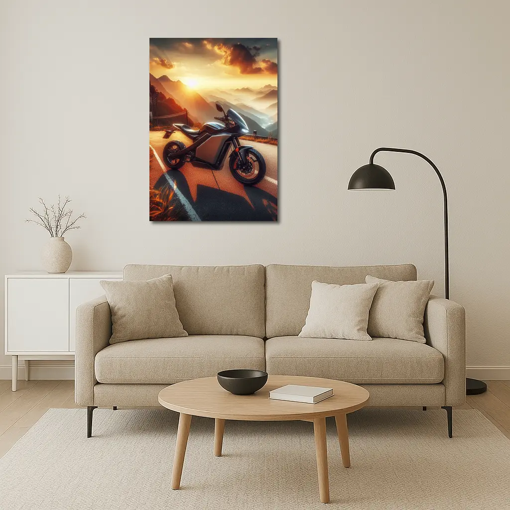 Electric Sport Bike Mountain Sunset Road – Wall Art