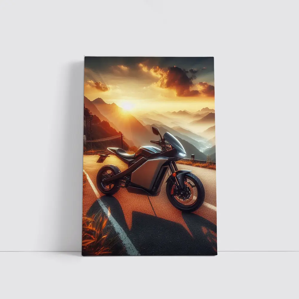 Electric Sport Bike Mountain Sunset Road – Wall Art