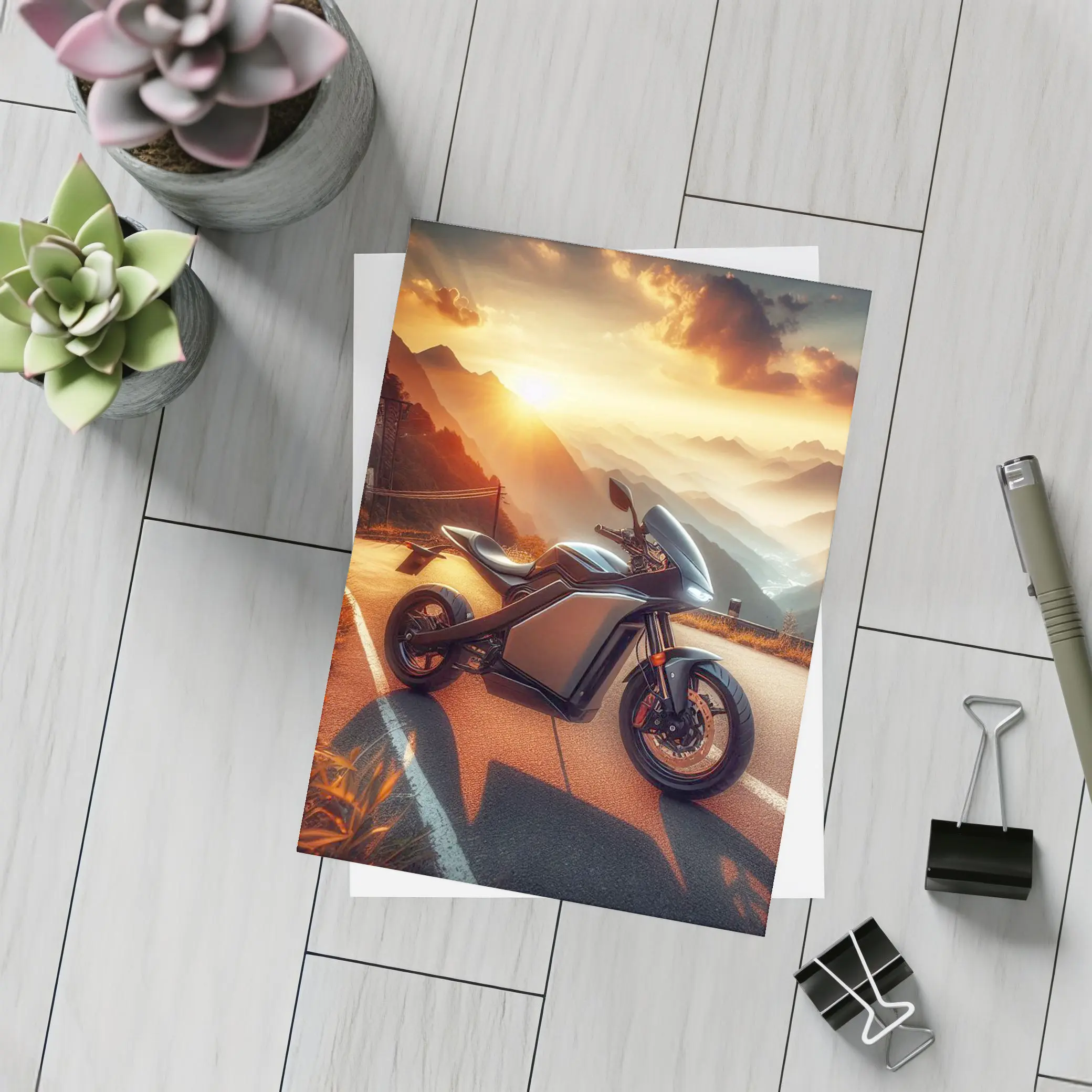 Electric Sport Bike Mountain Sunset Road – Postcards