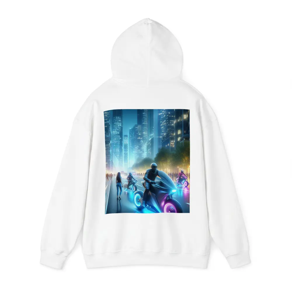 Futuristic Neon Motorcycles Glowing City Night – Hoodies