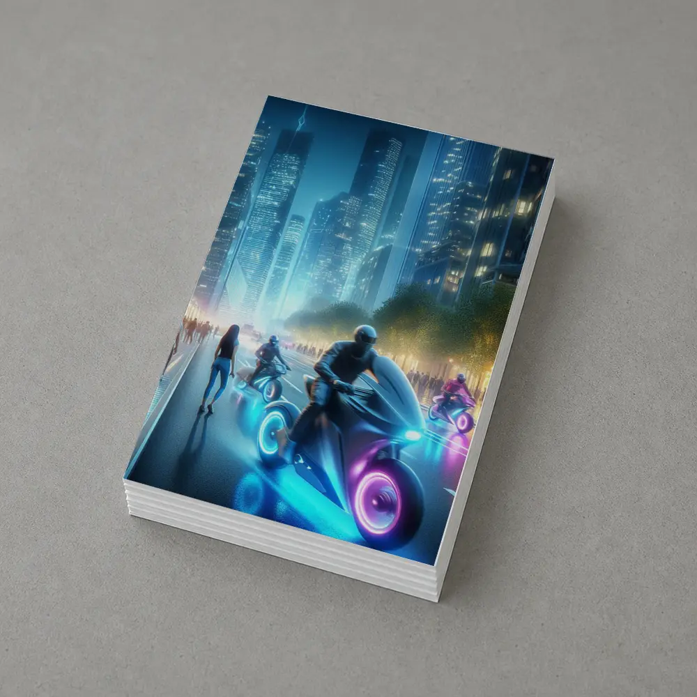 Futuristic Neon Motorcycles Glowing City Night – Postcards