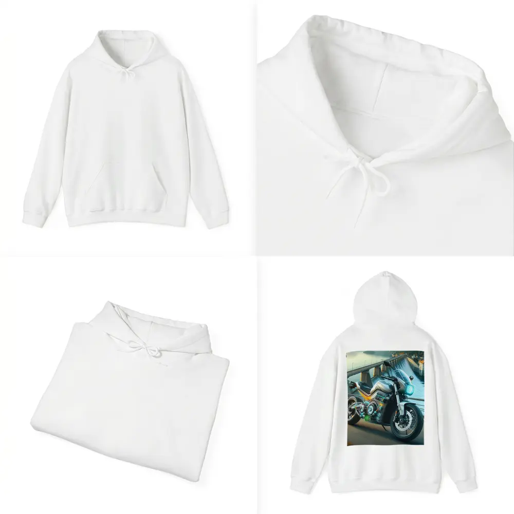 Electric Motorcycle Glowing Details Dam Background – Hoodies