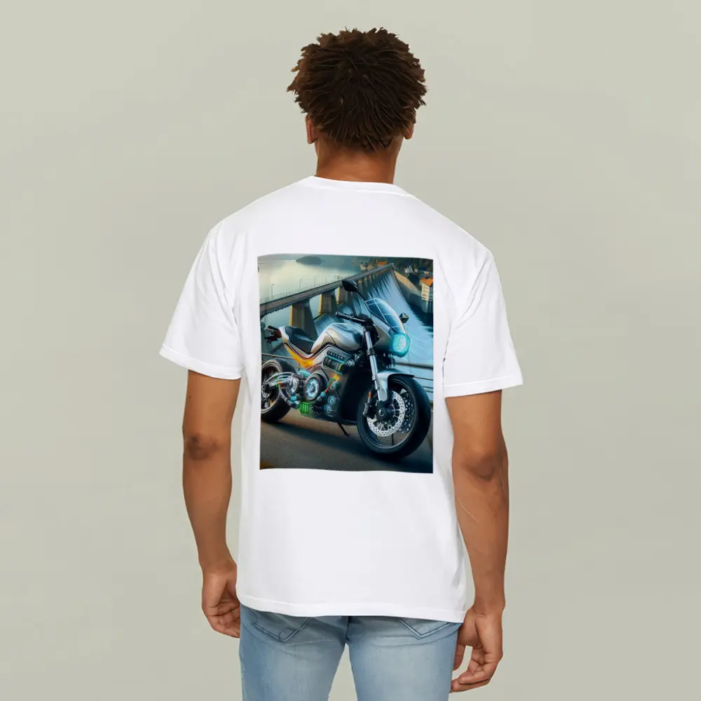 Electric Motorcycle Glowing Details Dam Background – T-Shirts
