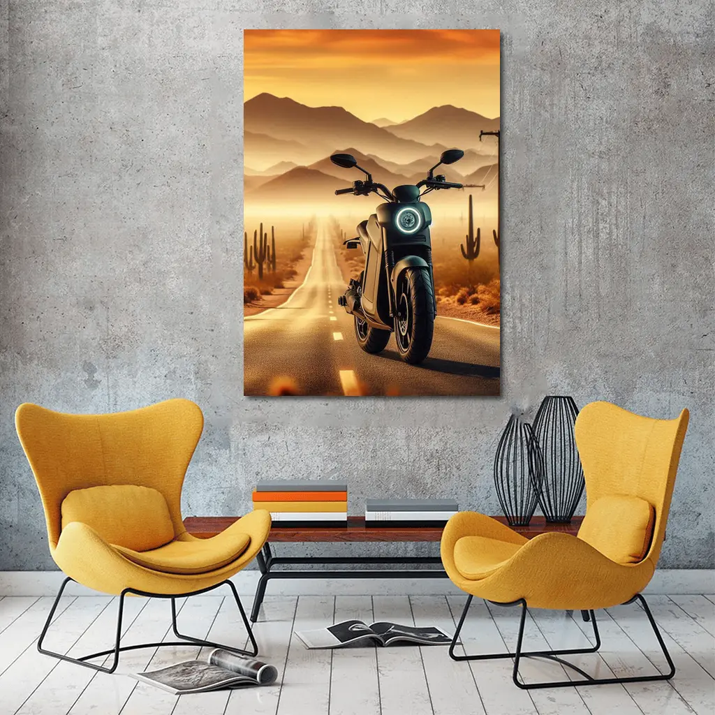 Electric Scooter Desert Road Golden Sunset – Wall Art