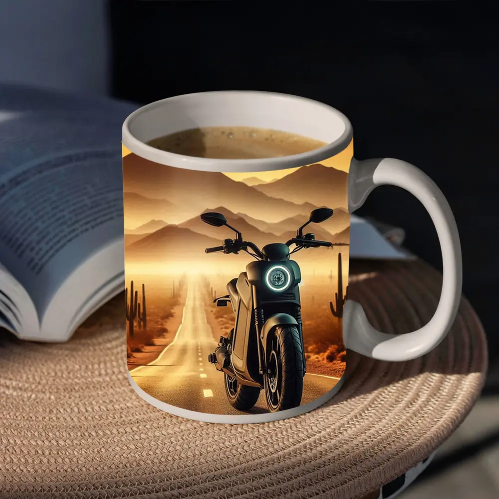 Electric Scooter Desert Road Golden Sunset – Mugs