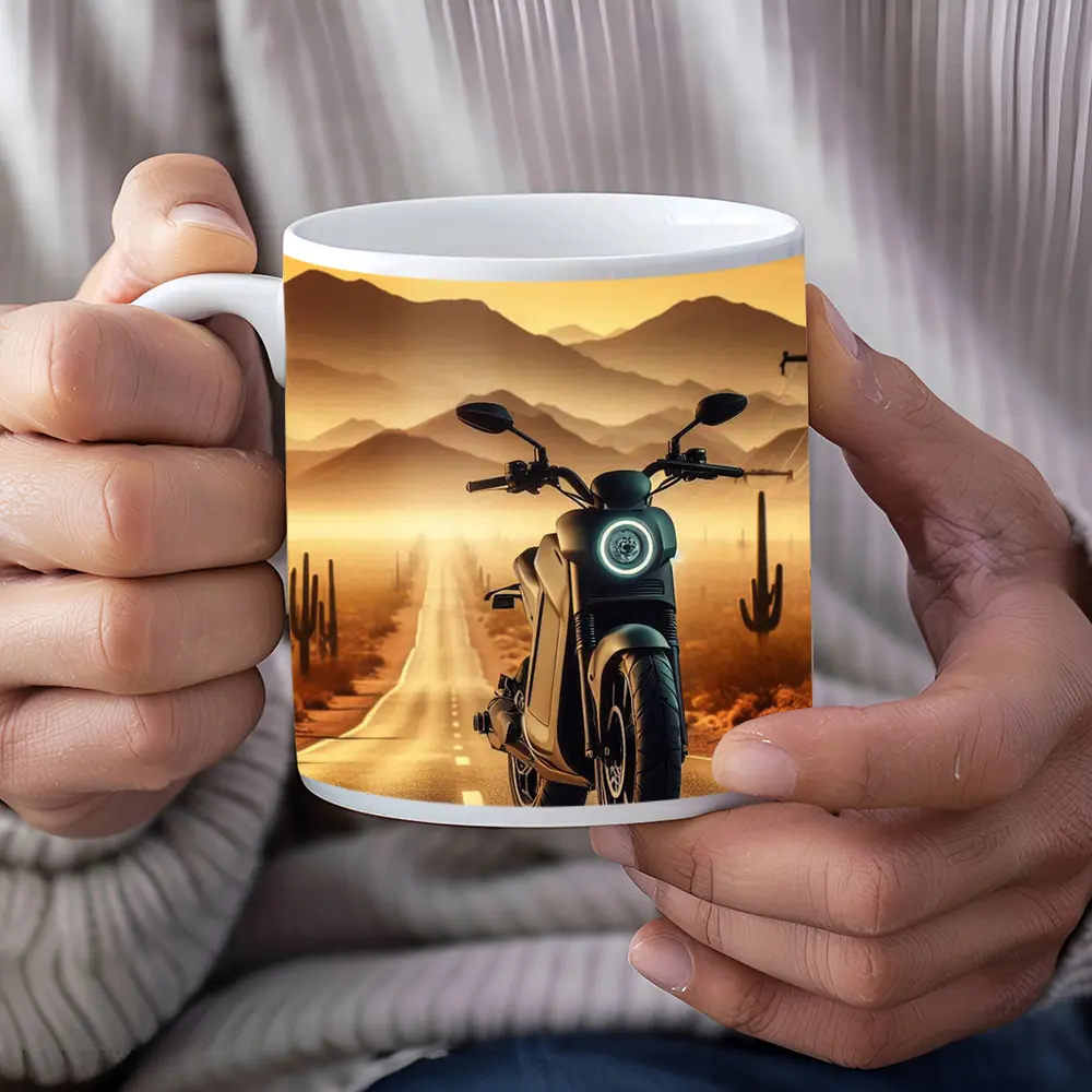 Electric Scooter Desert Road Golden Sunset – Mugs