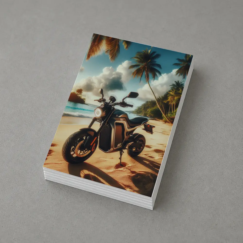 Electric Motorcycle Parked On Tropical Beach – Postcards