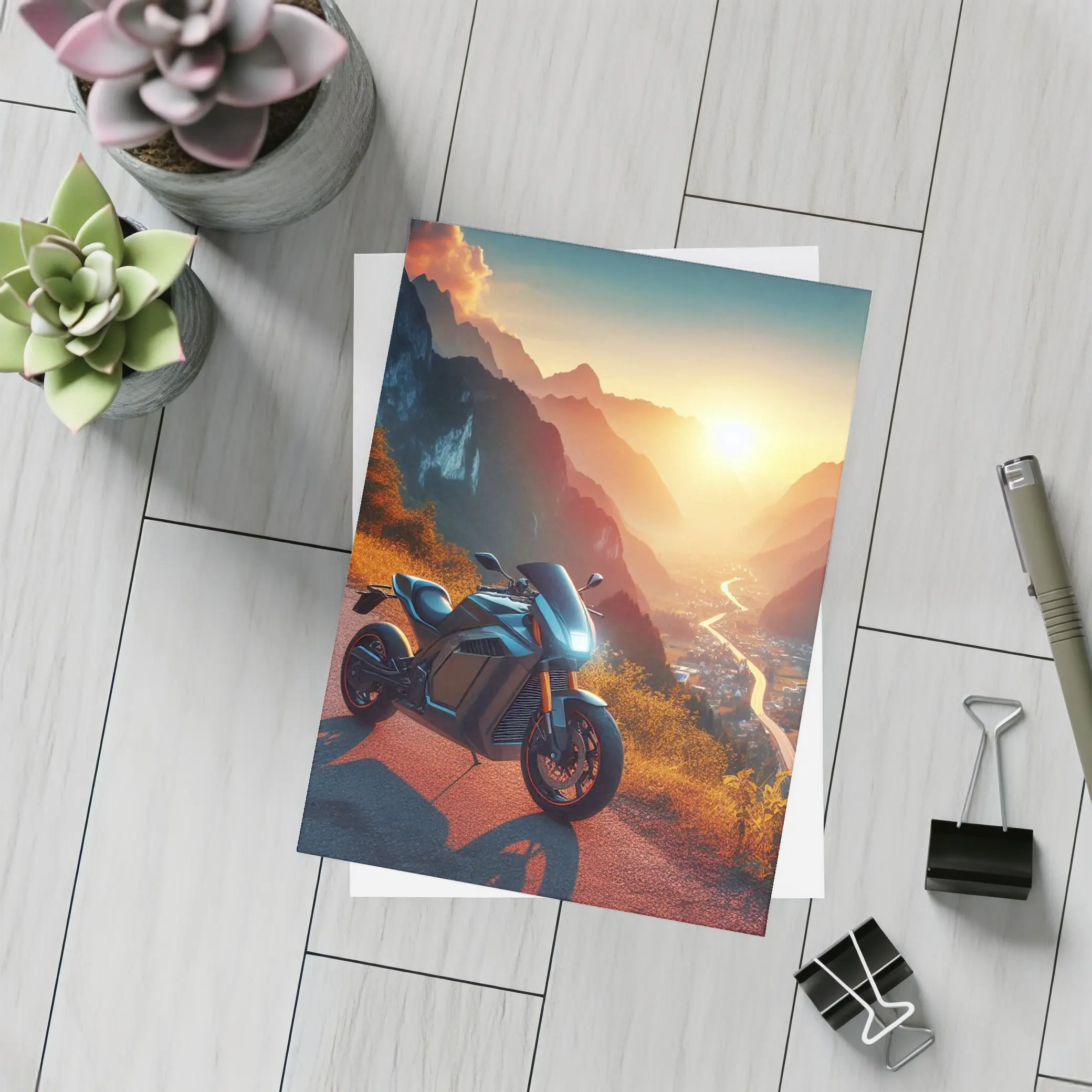Electric Sport Bike Mountain Sunset Road – Postcards