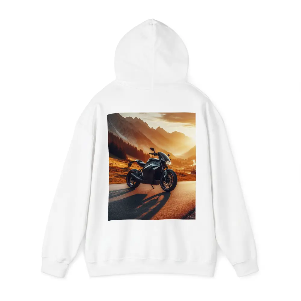 Black Electric Motorcycle Mountain Sunset Road – Hoodies