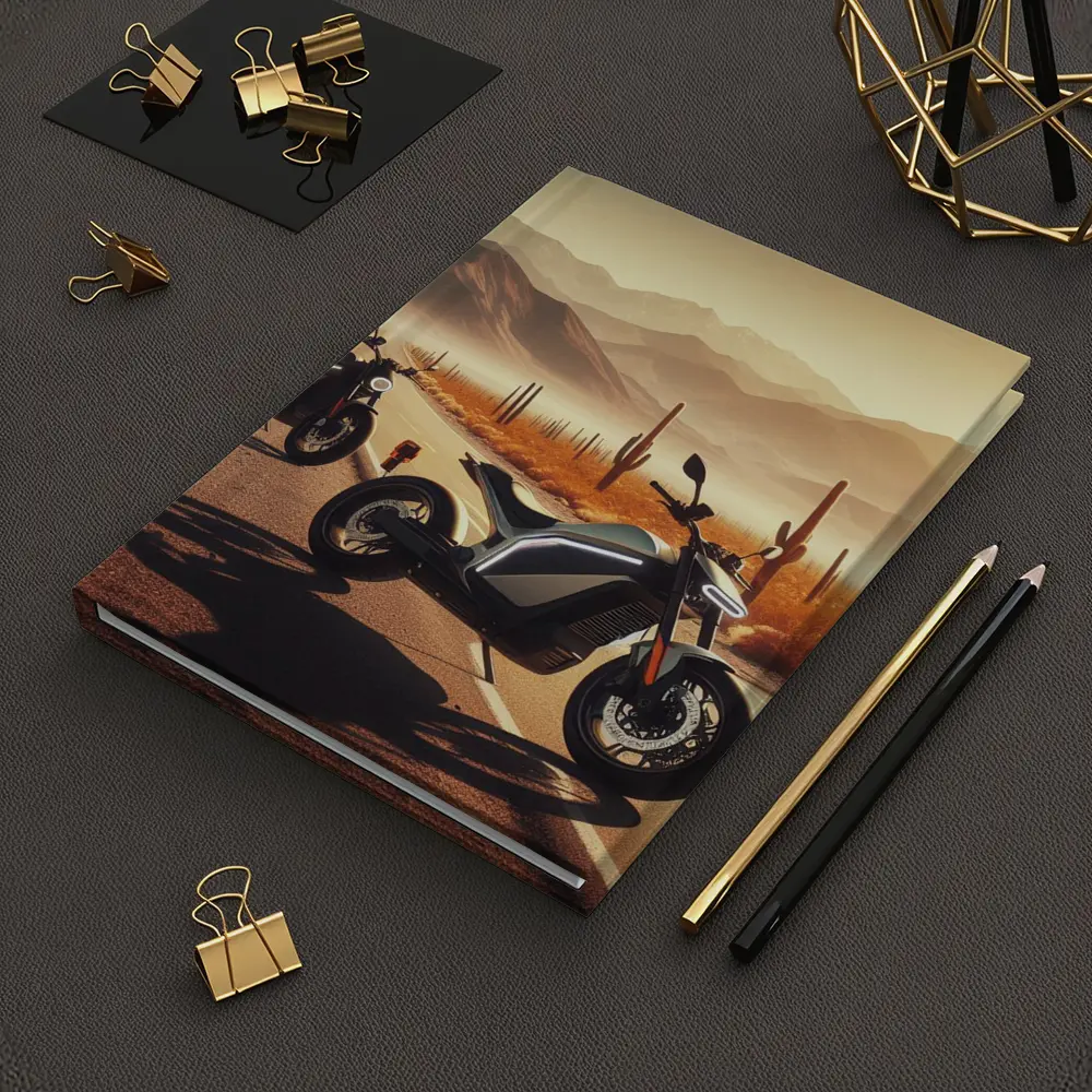 Electric Motorcycles Parked Desert Cactus Road – Notebooks