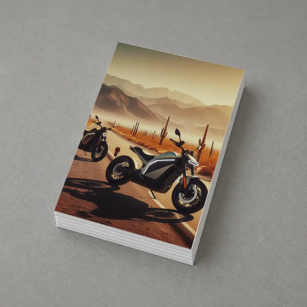 Electric Motorcycles Parked Desert Cactus Road – Postcards