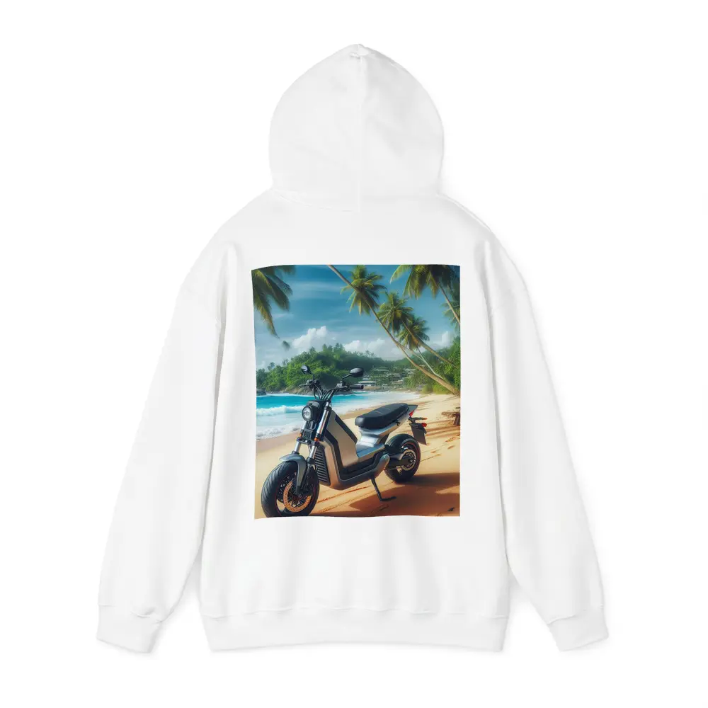 Electric Scooter Parked On Tropical Beach – Hoodies