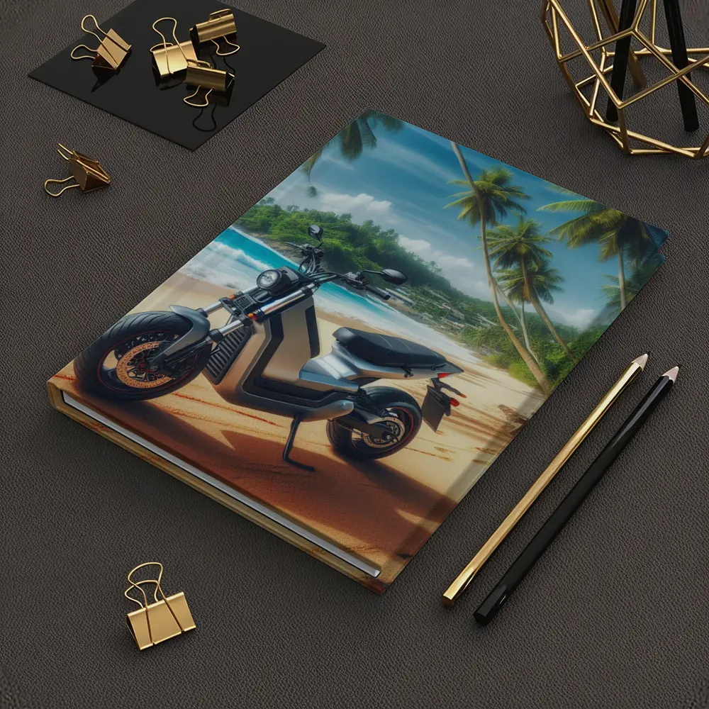Electric Scooter Parked On Tropical Beach – Notebooks