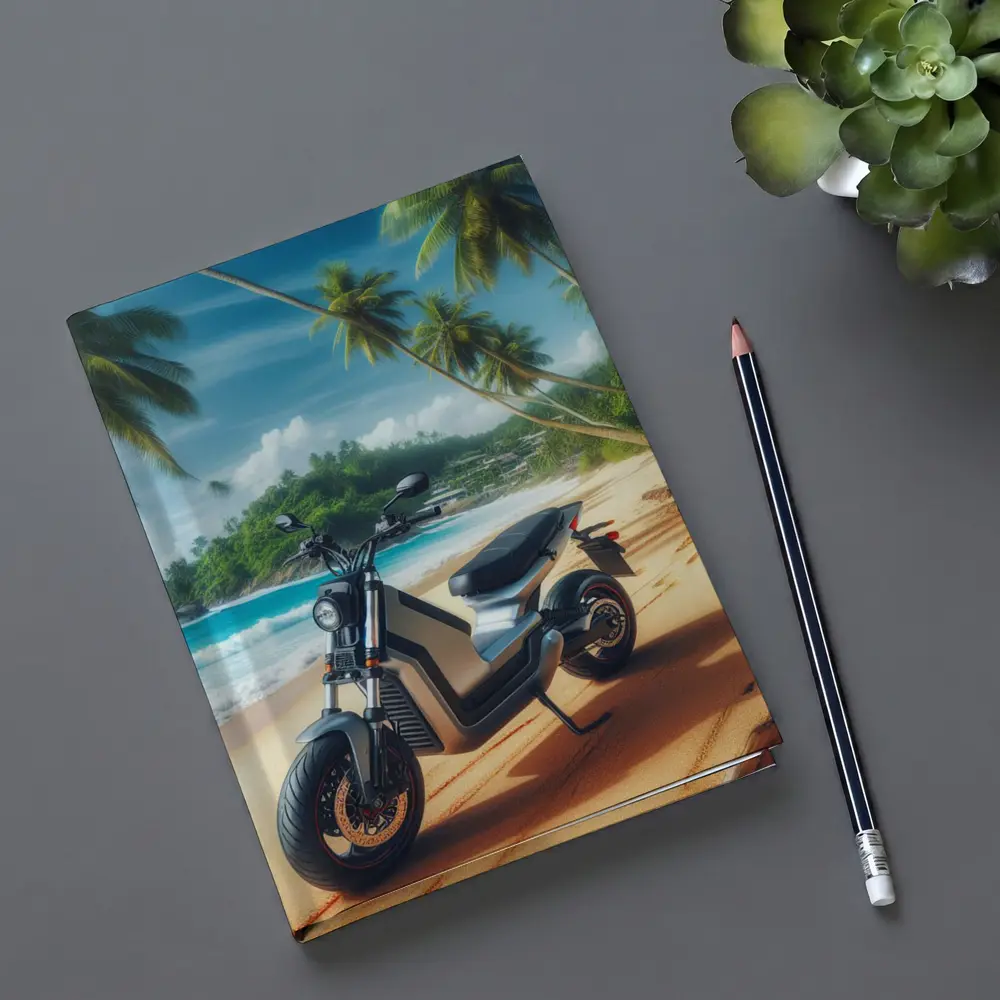 Electric Scooter Parked On Tropical Beach – Notebooks