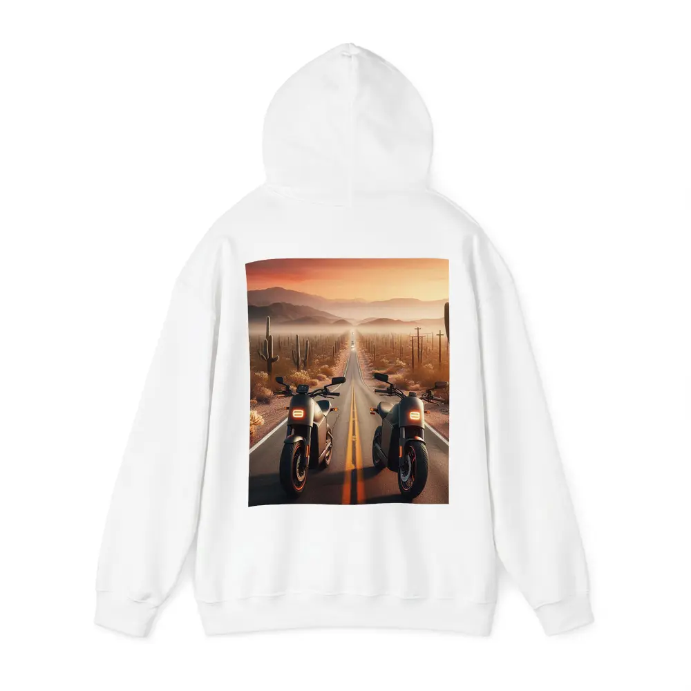 Two Electric Motorcycles Desert Sunset Road – Hoodies