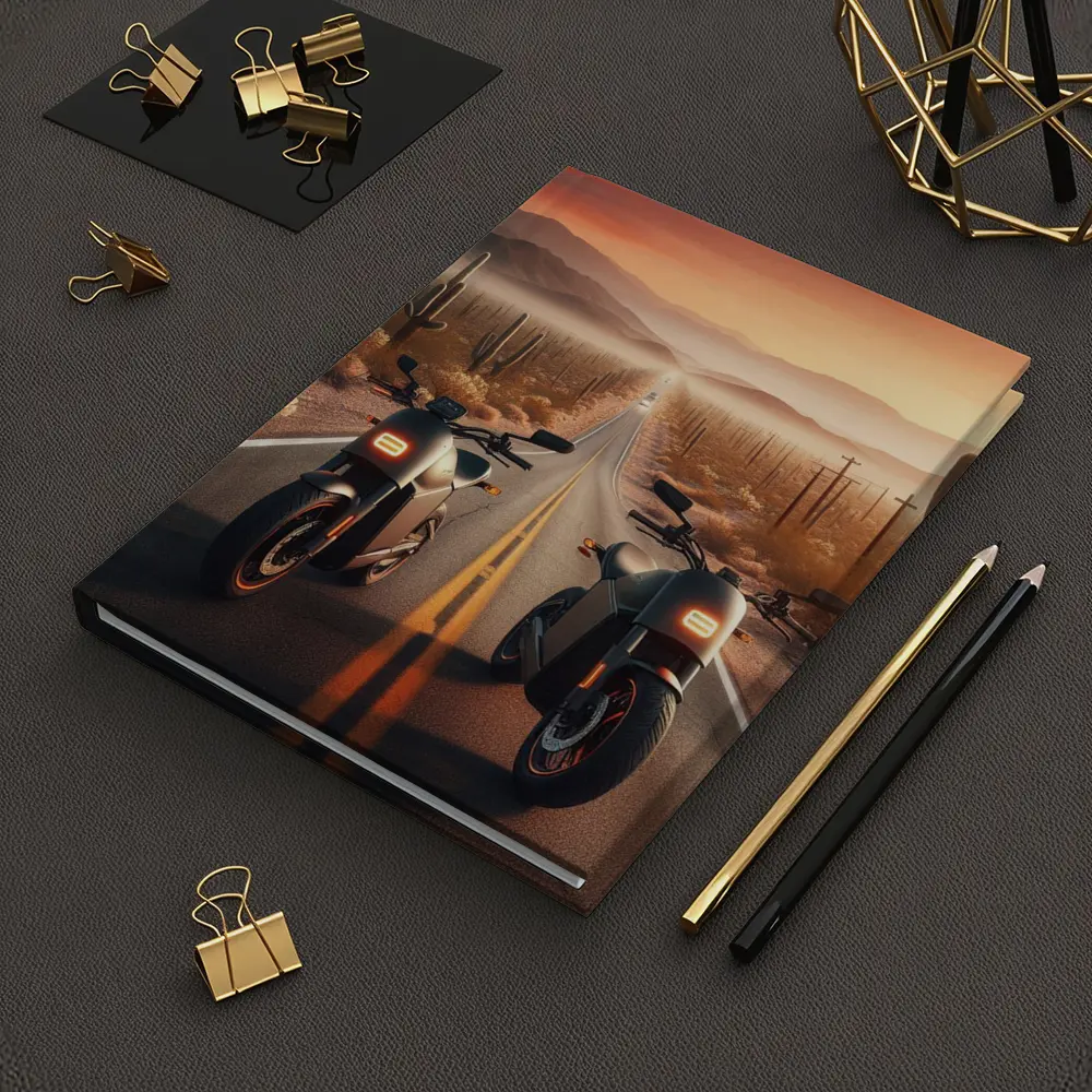 Two Electric Motorcycles Desert Sunset Road – Notebooks