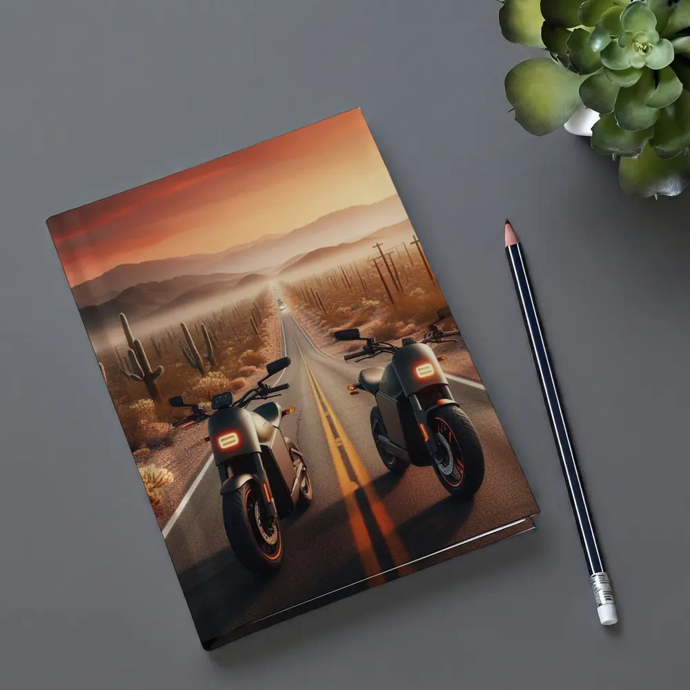 Two Electric Motorcycles Desert Sunset Road – Notebooks