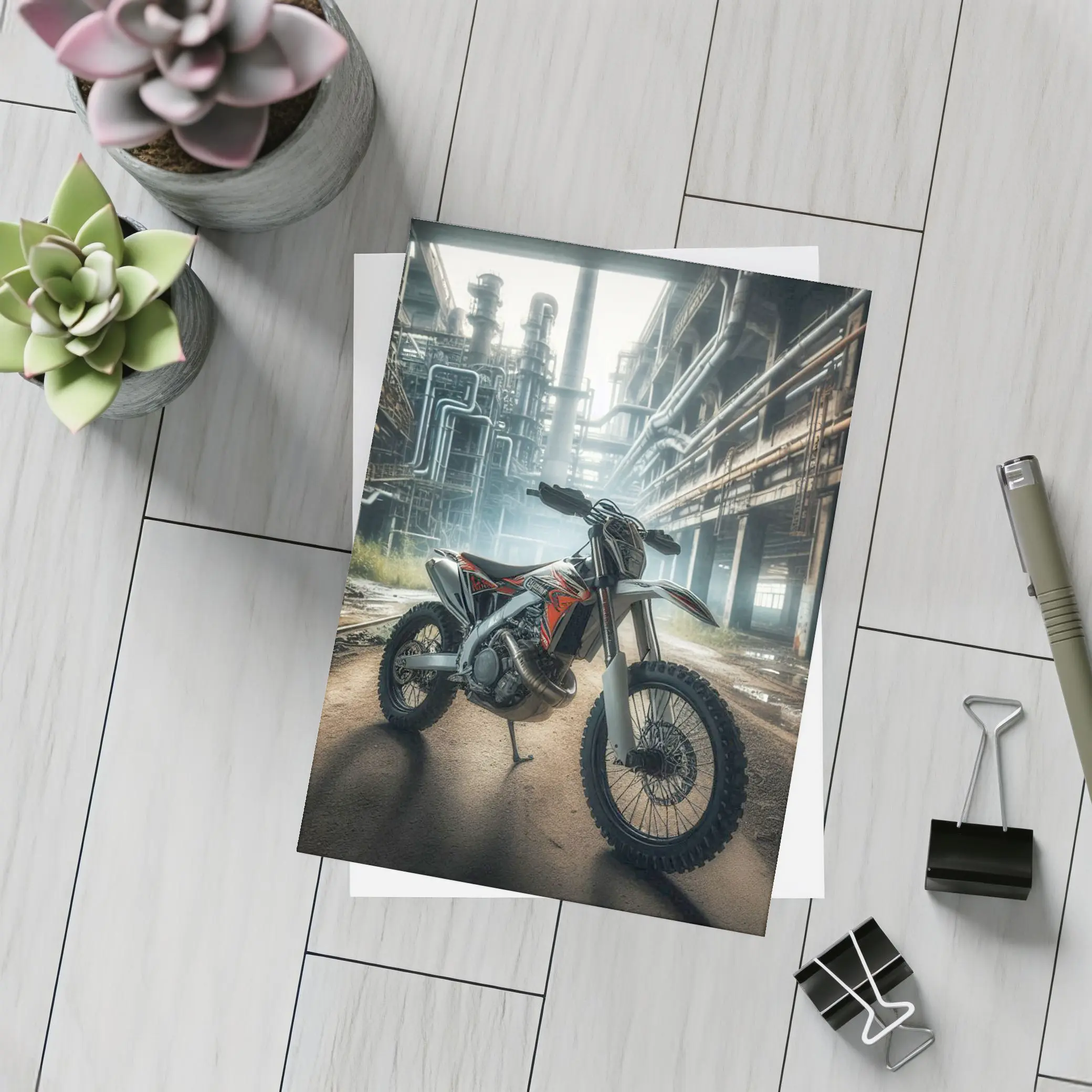 Dirt Bike Motocross Industrial Abandoned Factory – Postcards
