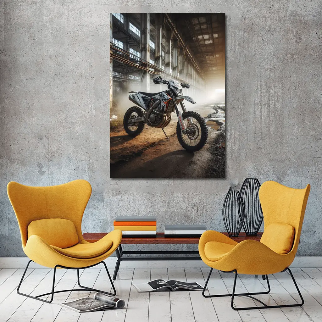 KTM Dirt Bike Abandoned Industrial Hall – Wall Art