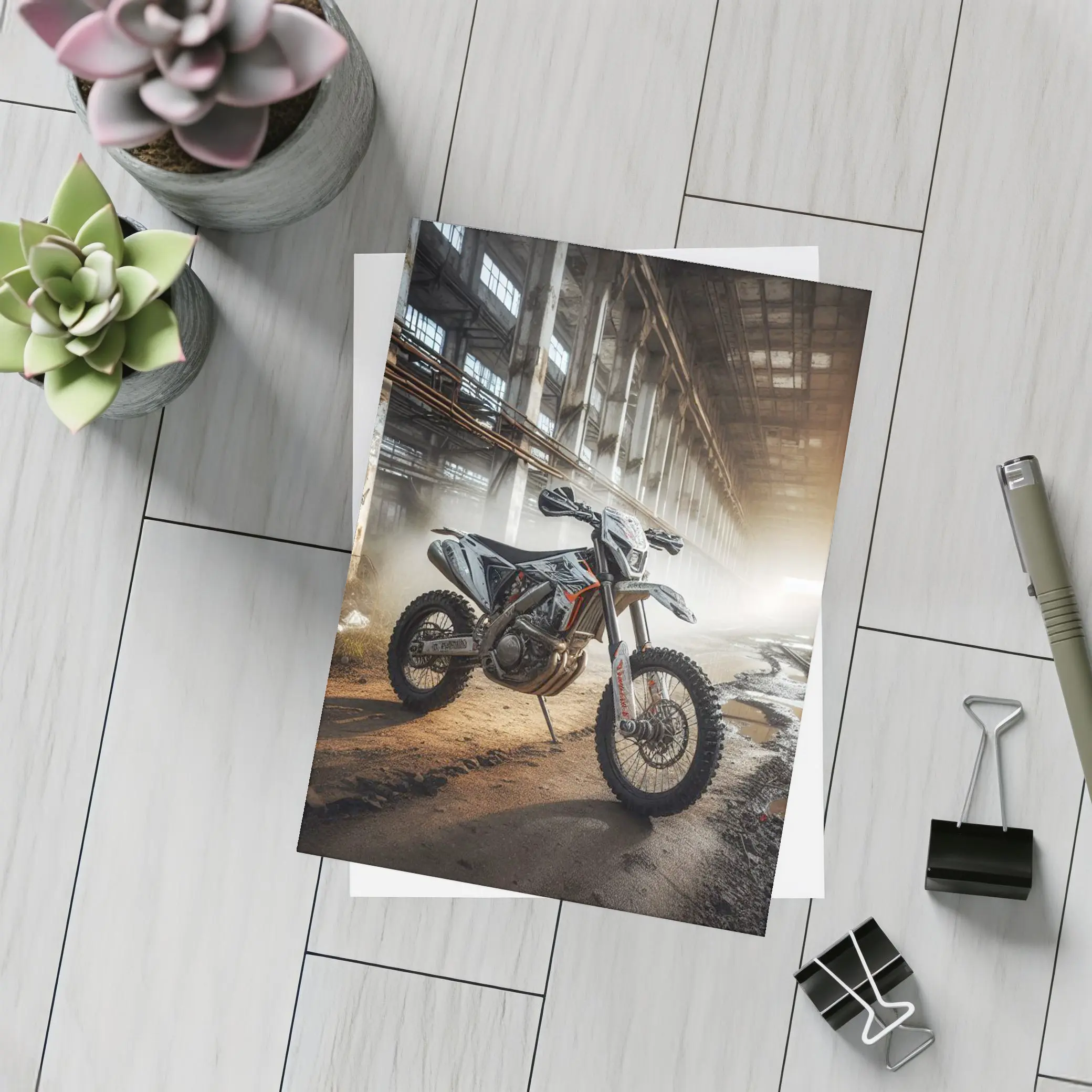 KTM Dirt Bike Abandoned Industrial Hall – Postcards