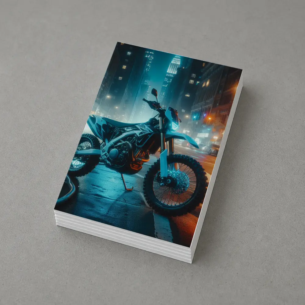 Dirt Bike Parked on Neon City Street – Postcards