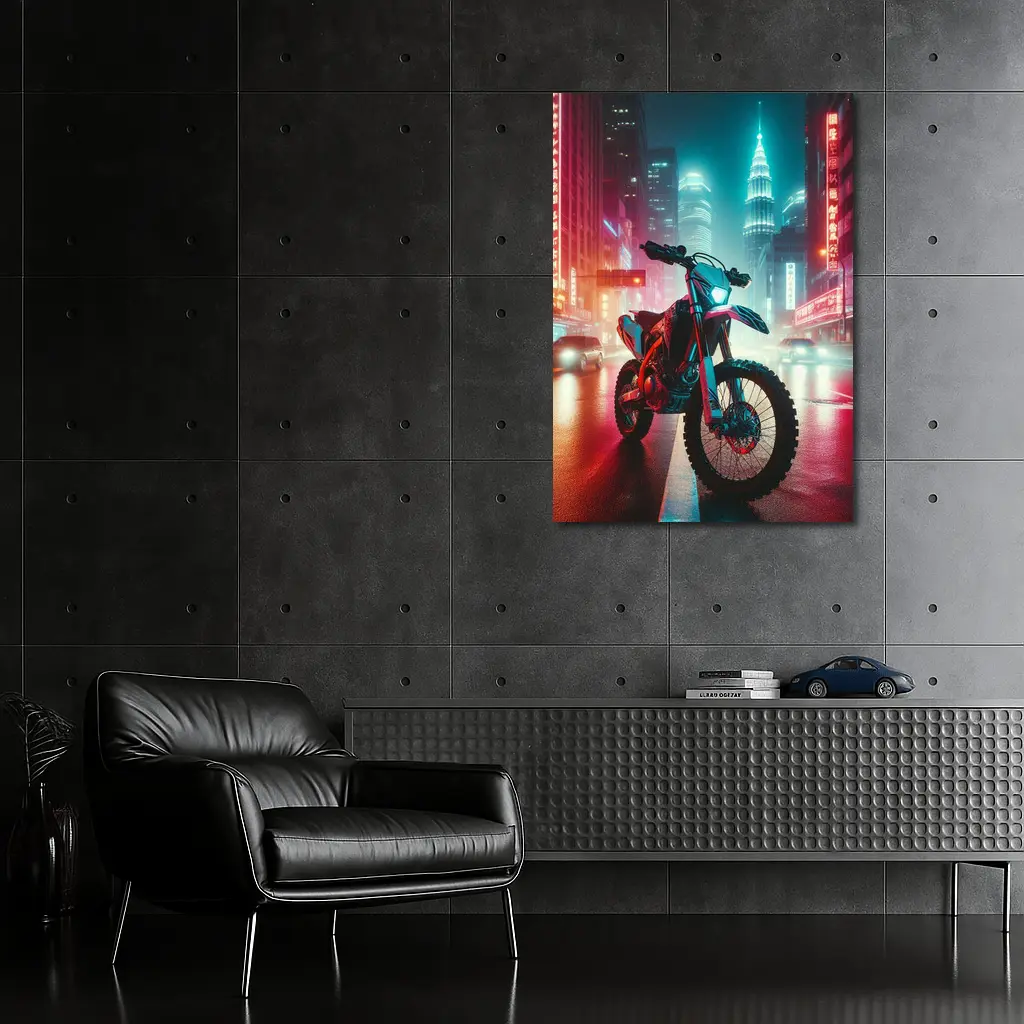 Dirt Bike Neon City Night Cyberpunk Street – Wall Art