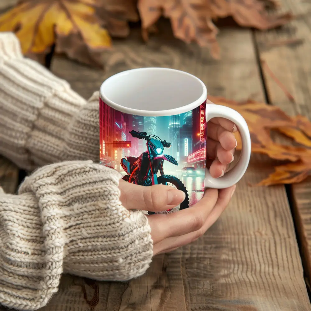 Dirt Bike Neon City Night Cyberpunk Street – Mugs