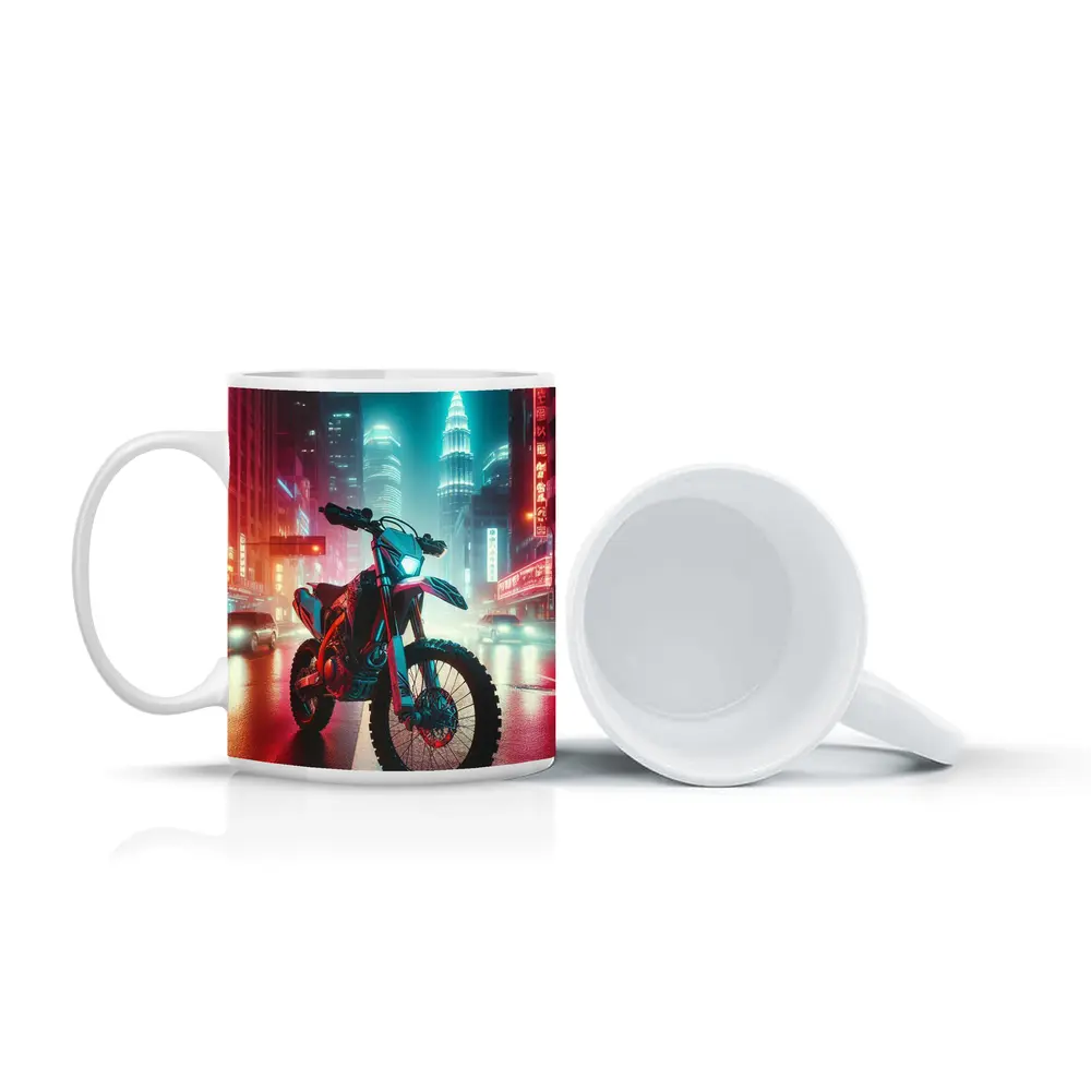 Dirt Bike Neon City Night Cyberpunk Street – Mugs