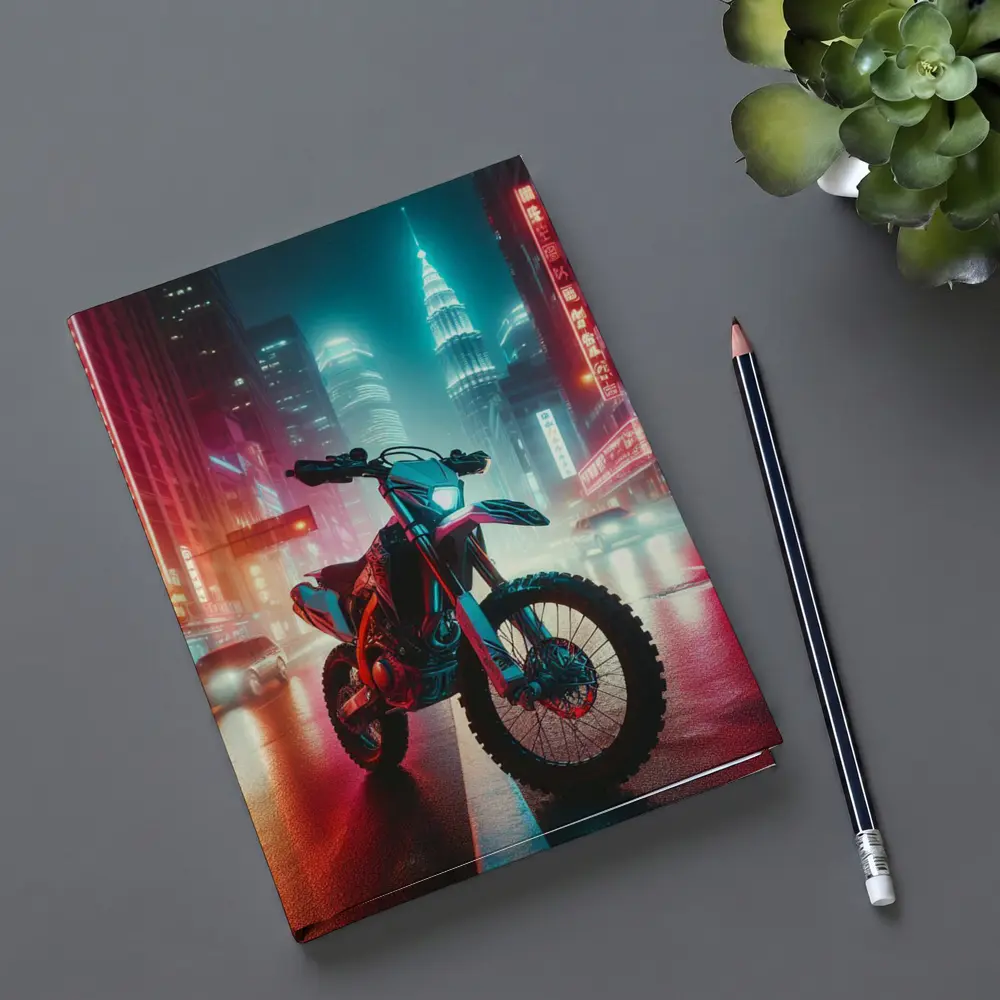 Dirt Bike Neon City Night Cyberpunk Street – Notebooks