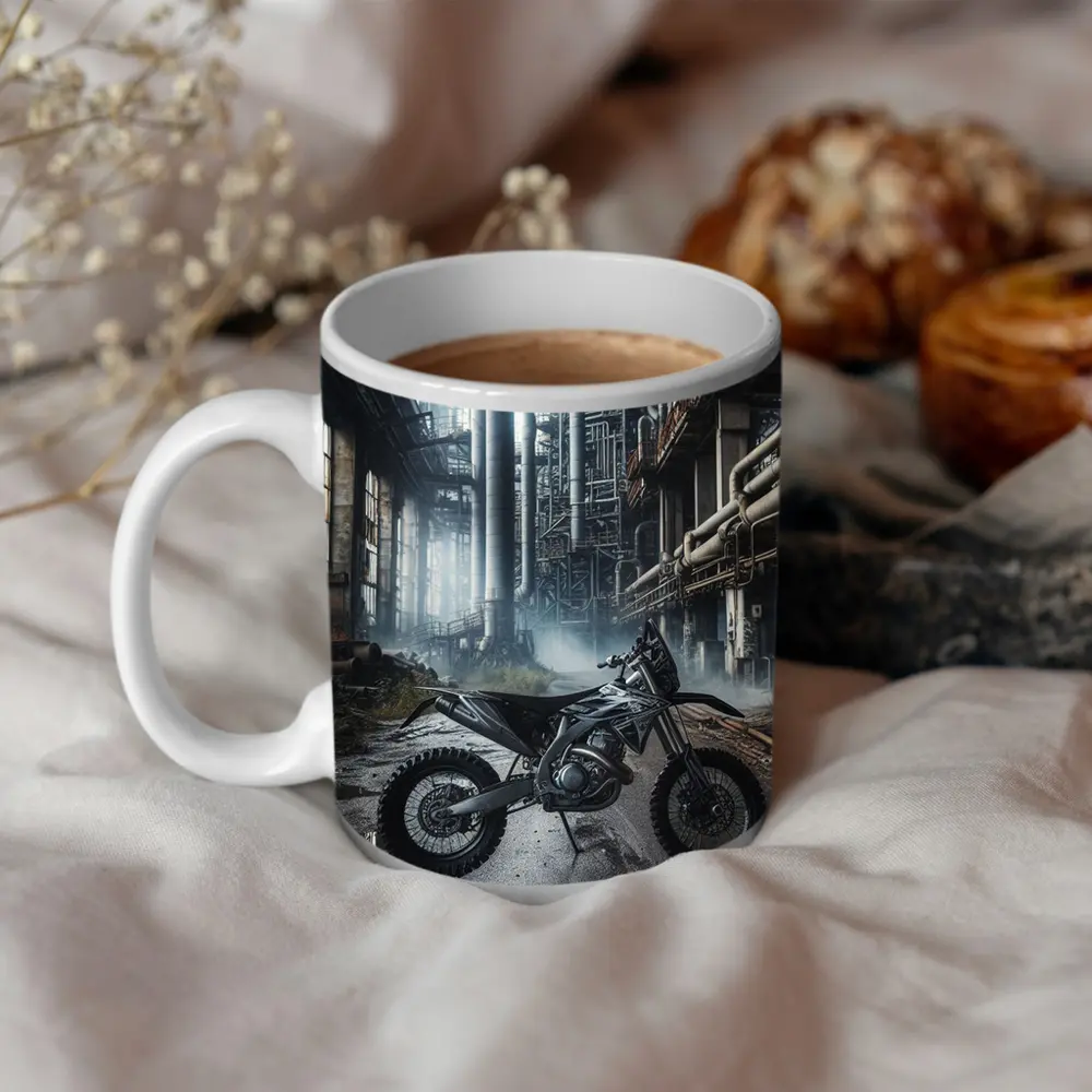 Dirt Bike Abandoned Industrial Factory Interior – Mugs