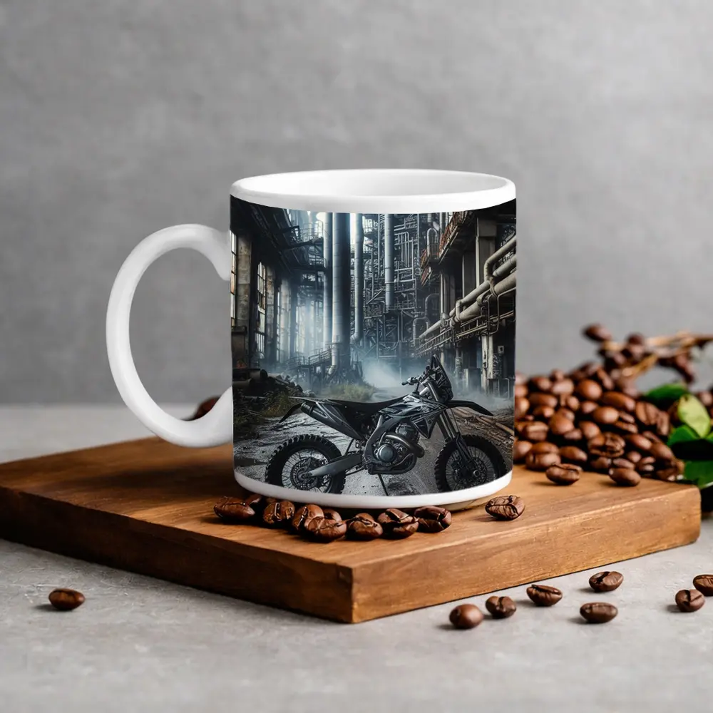 Dirt Bike Abandoned Industrial Factory Interior – Mugs