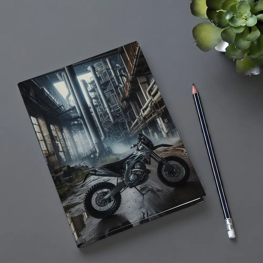 Dirt Bike Abandoned Industrial Factory Interior – Notebooks