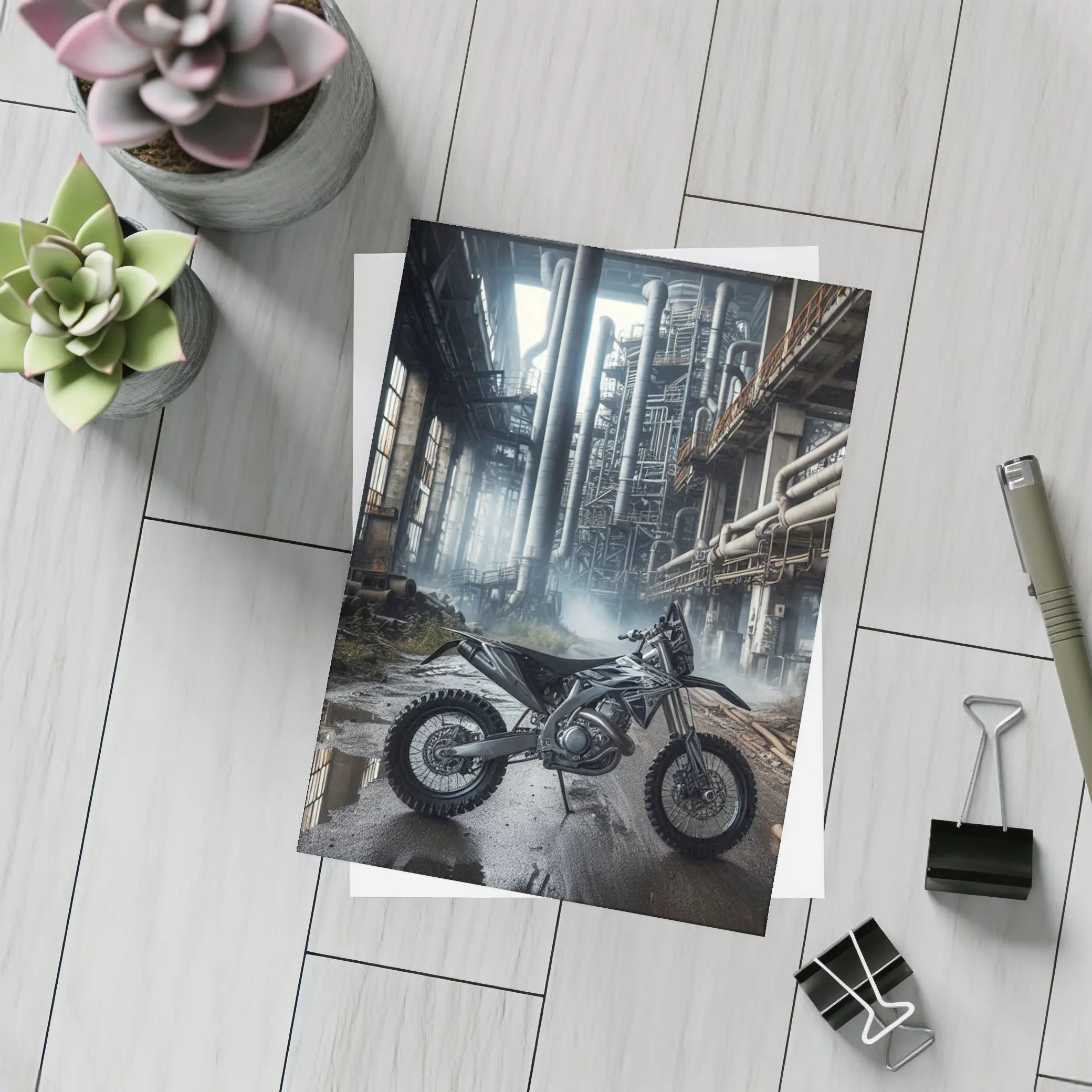Dirt Bike Abandoned Industrial Factory Interior – Postcards