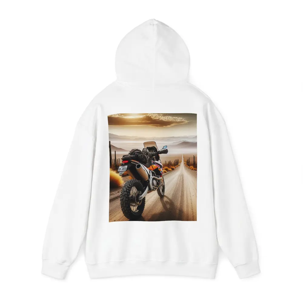 Adventure Motorcycle Desert Road Sunset Scene – Hoodies