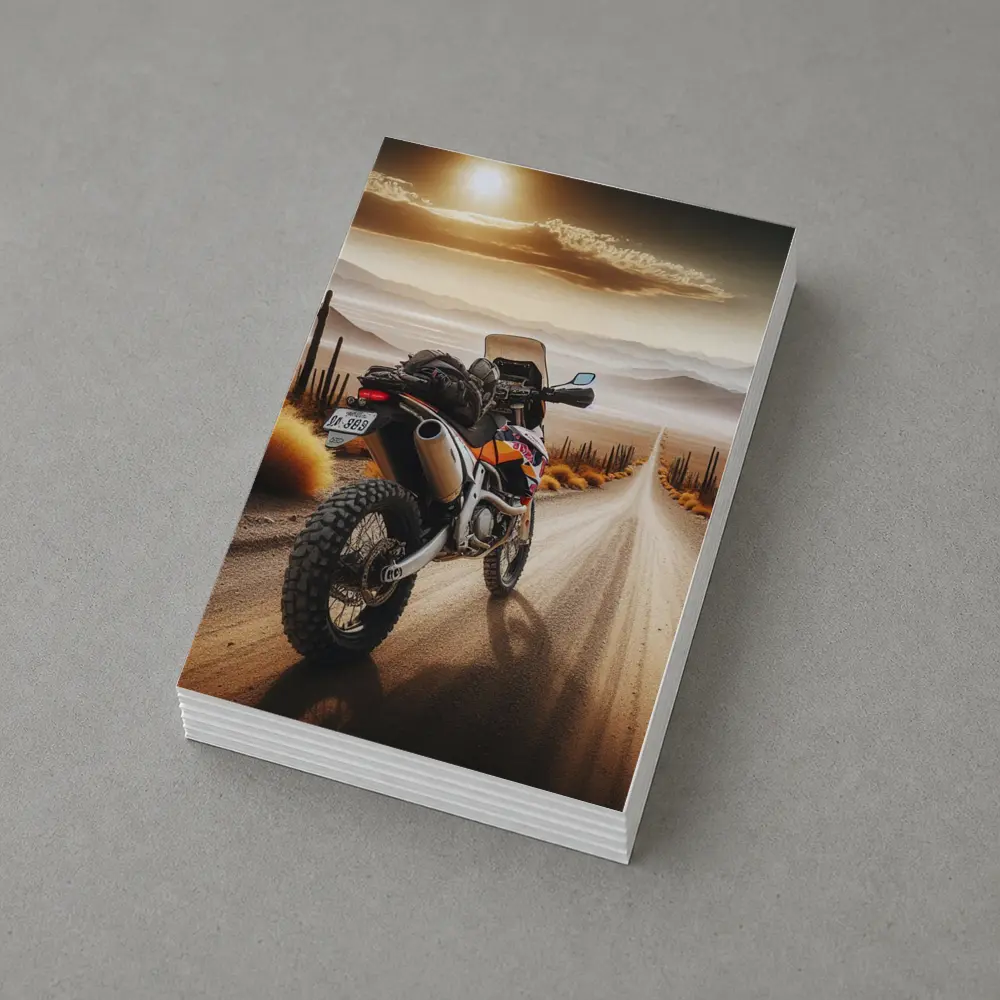 Adventure Motorcycle Desert Road Sunset Scene – Postcards
