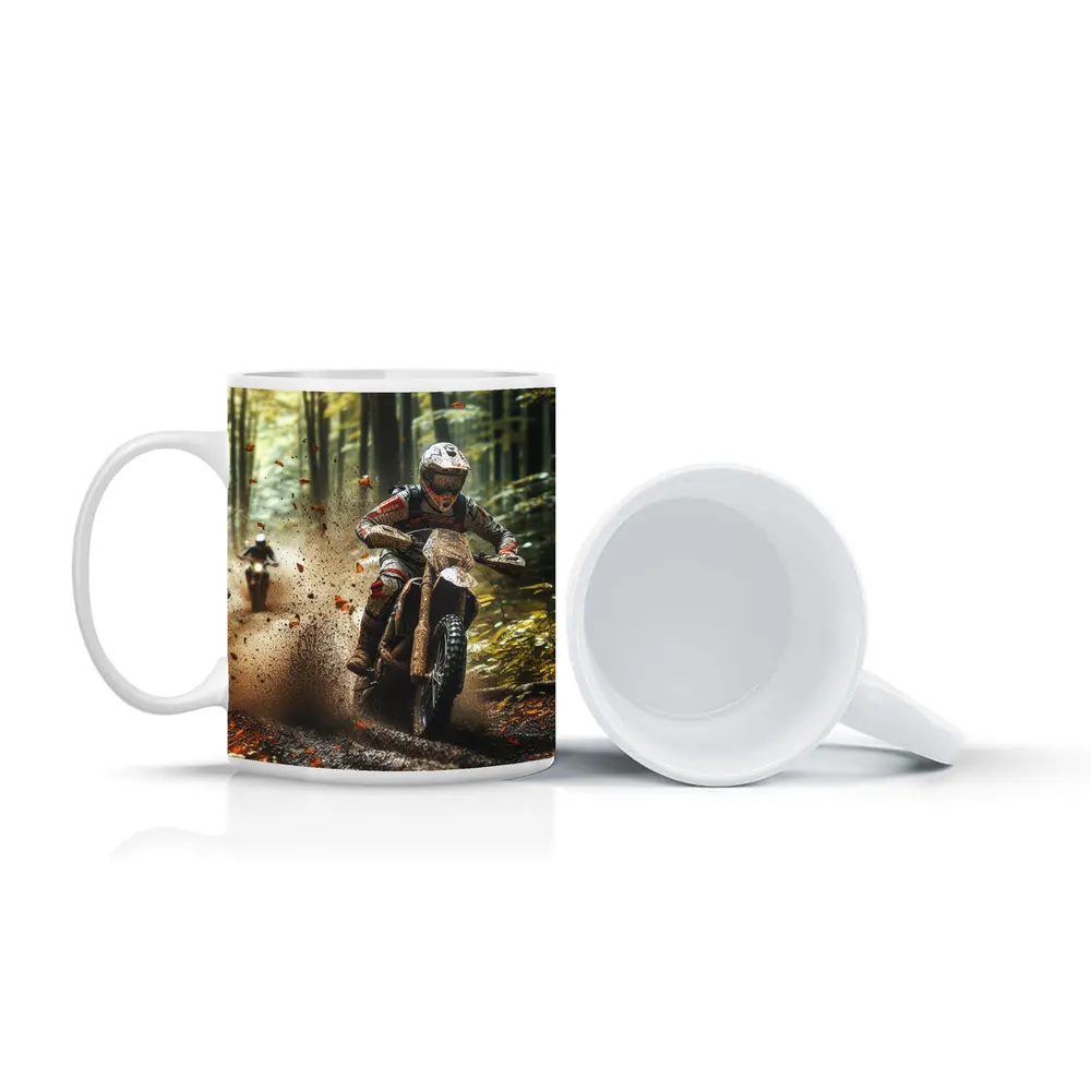 Motocross Dirt Bike Racing Through Forest – Mugs