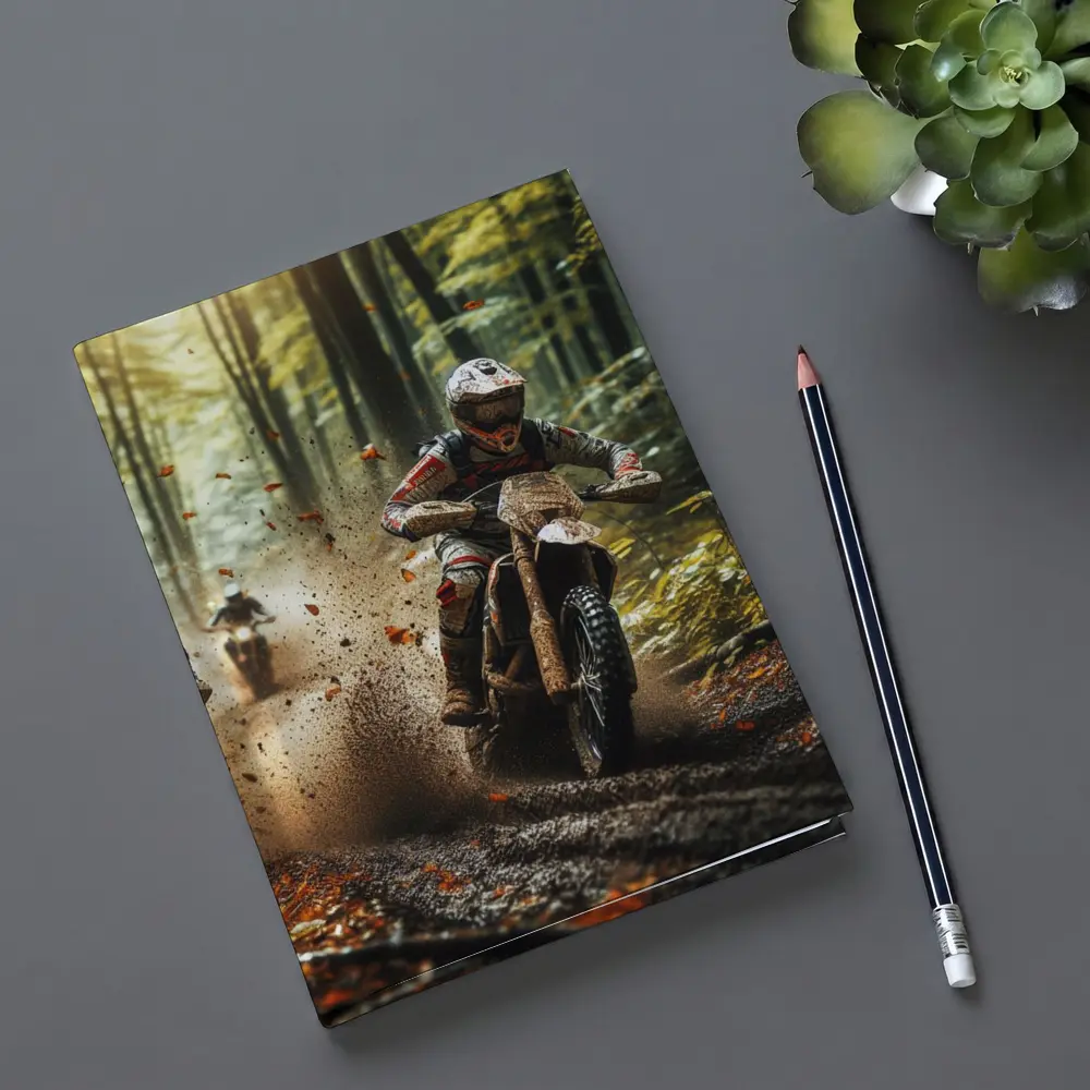 Motocross Dirt Bike Racing Through Forest – Notebooks