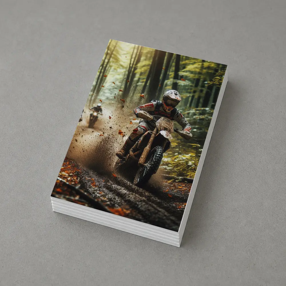 Motocross Dirt Bike Racing Through Forest – Postcards