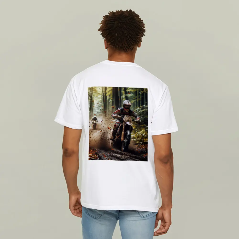 Motocross Dirt Bike Racing Through Forest – T-Shirts