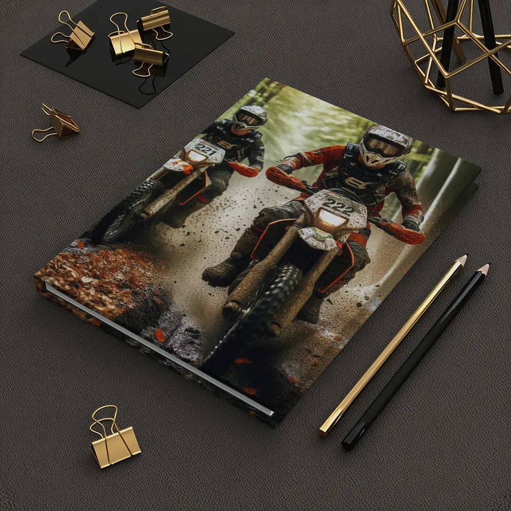 Motocross Riders Racing Through Muddy Forest – Notebooks