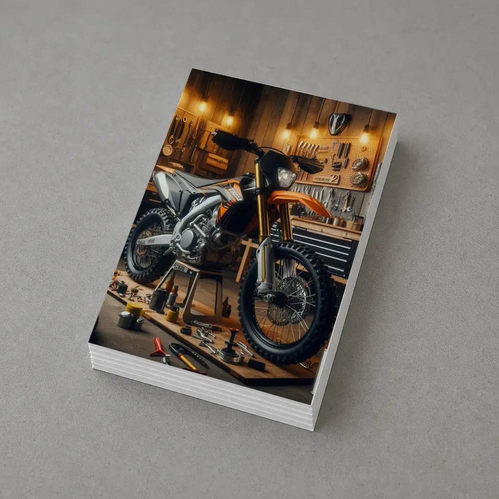 KTM Dirt Bike Orange Workshop Garage Scene – Postcards