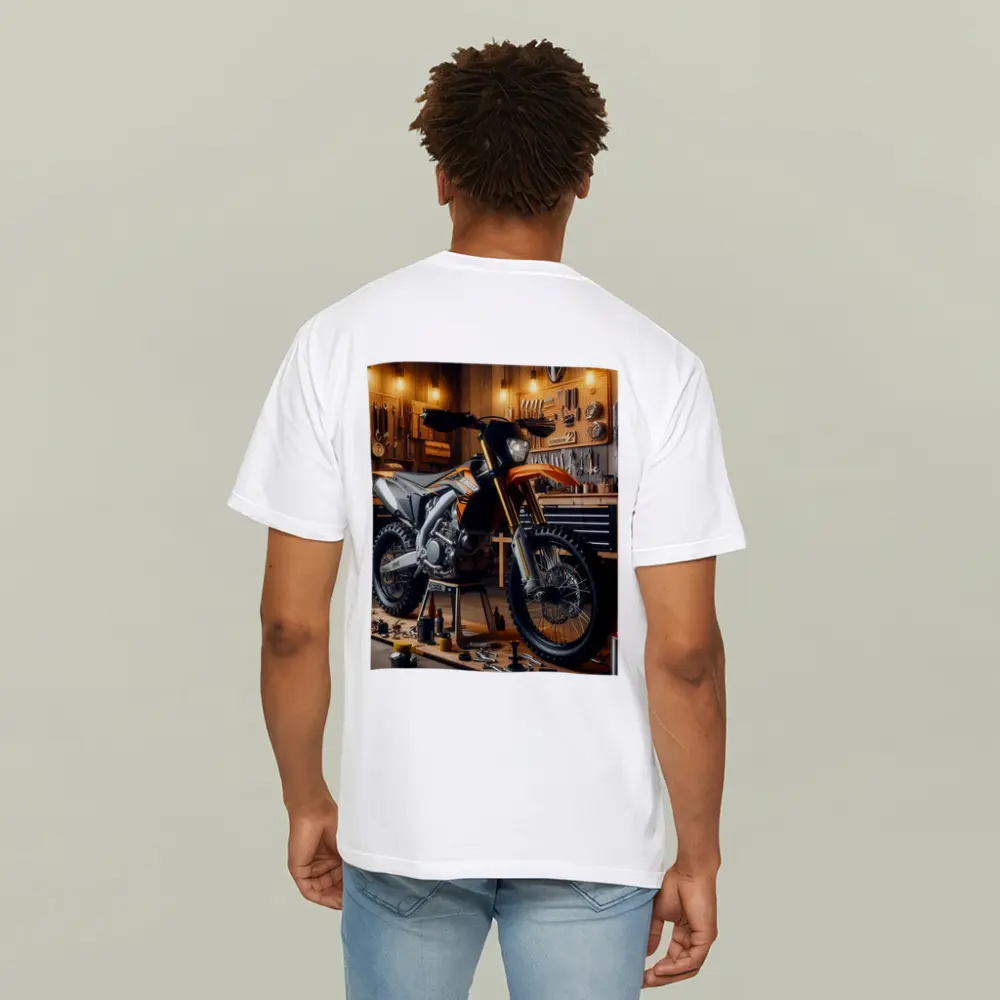 KTM Dirt Bike Orange Workshop Garage Scene – T-Shirts