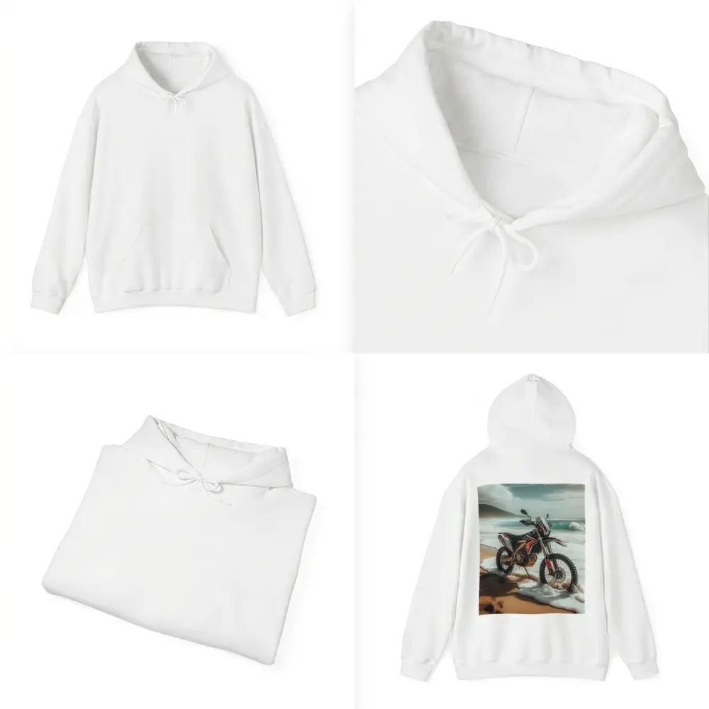 Dirt Bike Parked on Sandy Ocean Beach – Hoodies