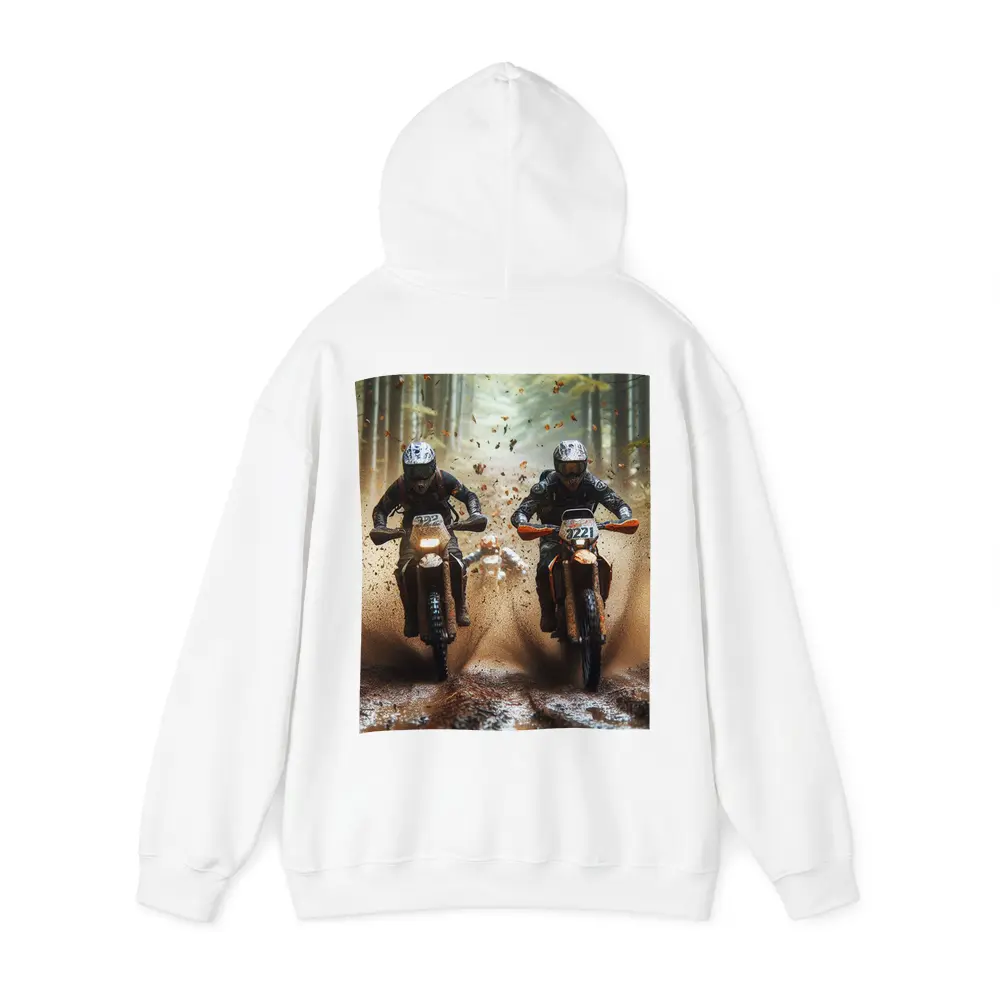 Motocross Dirt Bikes Racing Through Forest – Hoodies