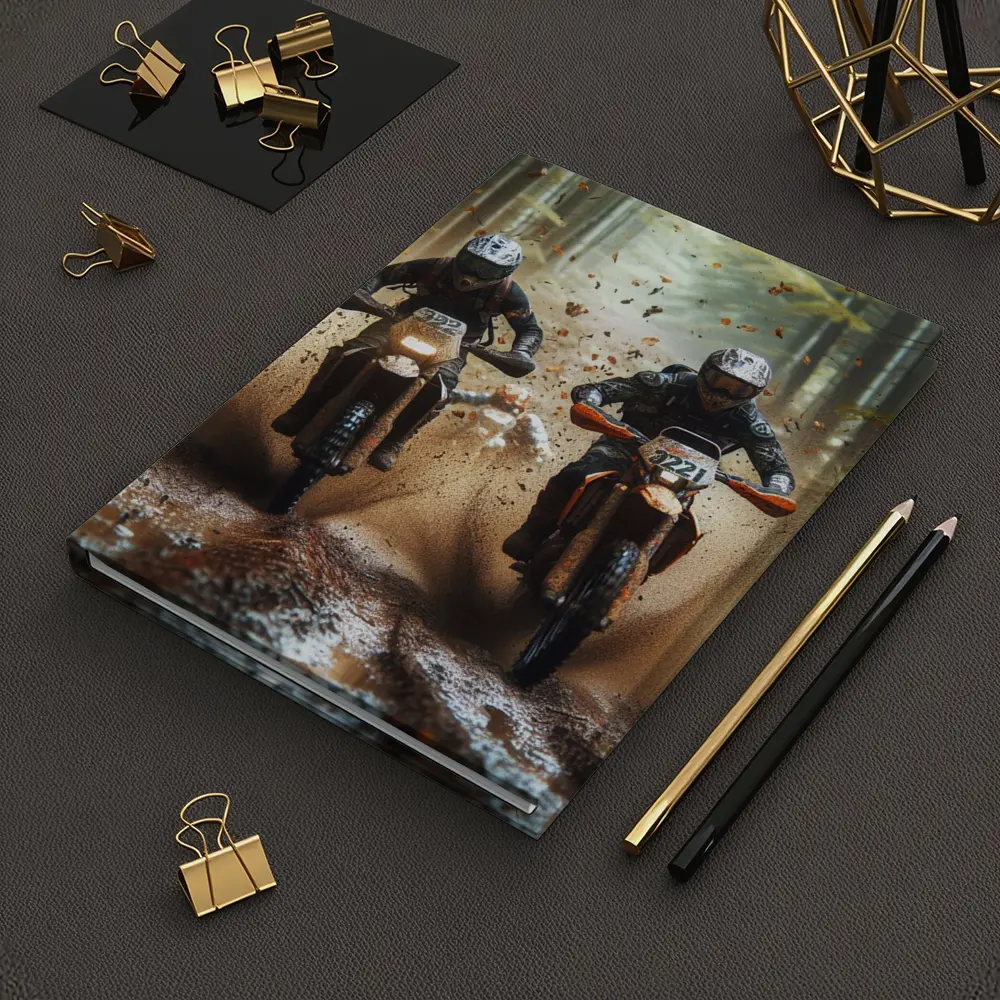 Motocross Dirt Bikes Racing Through Forest – Notebooks