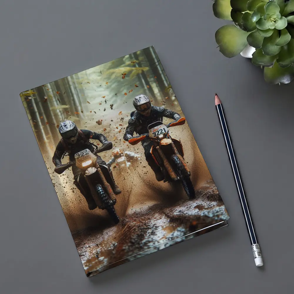 Motocross Dirt Bikes Racing Through Forest – Notebooks