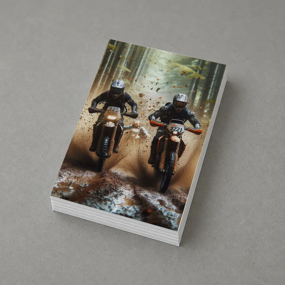 Motocross Dirt Bikes Racing Through Forest – Postcards