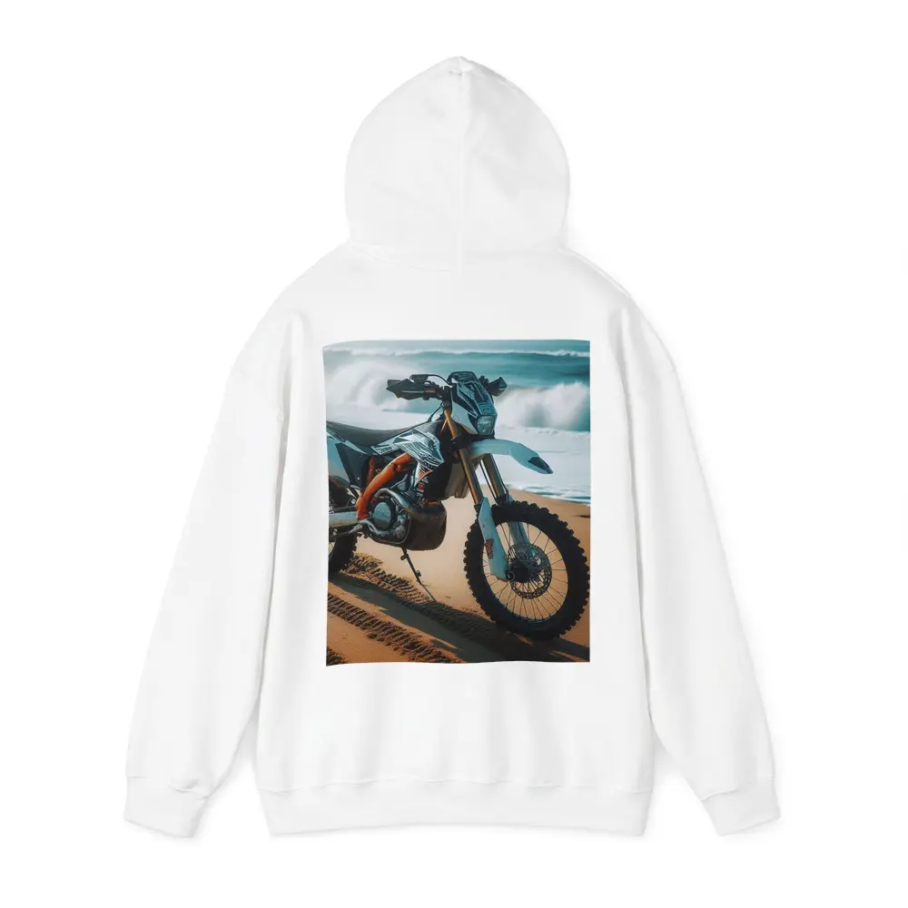 KTM Dirt Bike Parked on Sandy Beach – Hoodies
